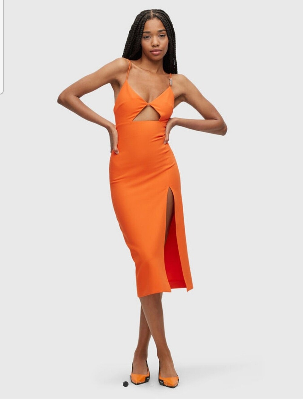 HUGO Boss  Orange Cutout Midi Dress with Front Slit. Sz 6. New